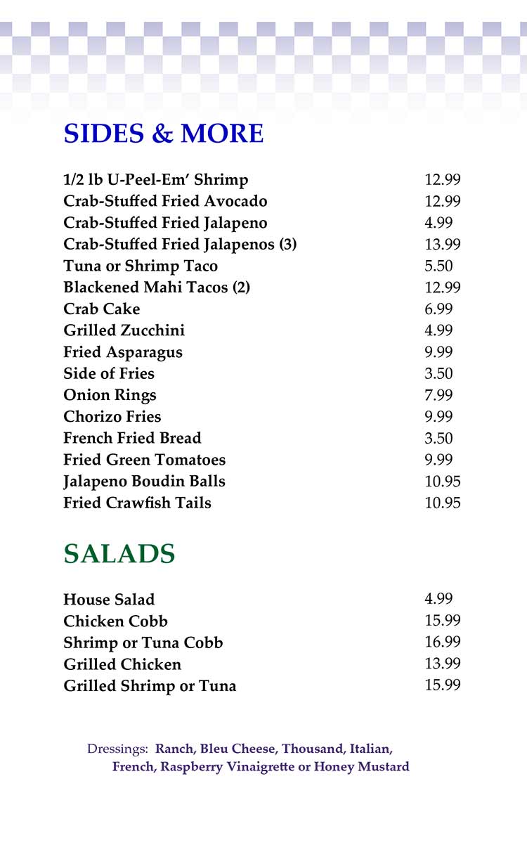 Kody's Restaurant Menu in Port Aransas, Texas.