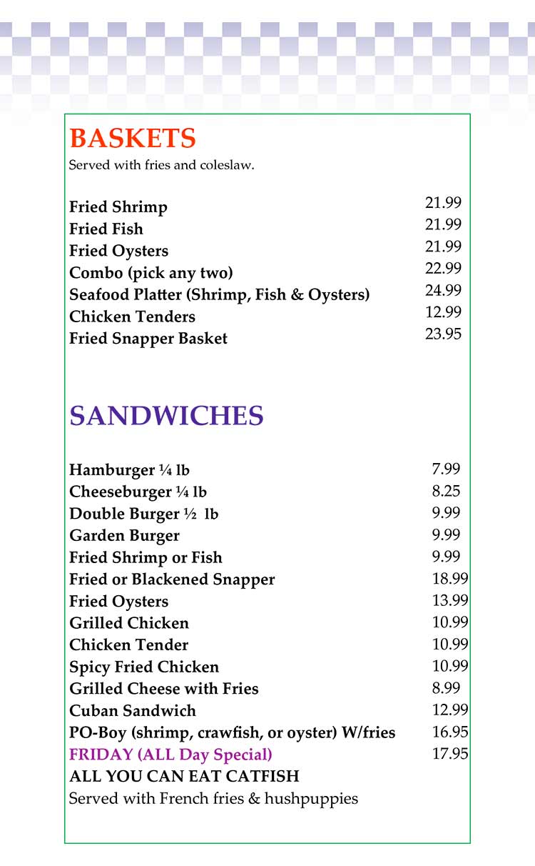 Kody's Restaurant Menu in Port Aransas, Texas.